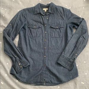 J Crew deep indigo denim button up shirt